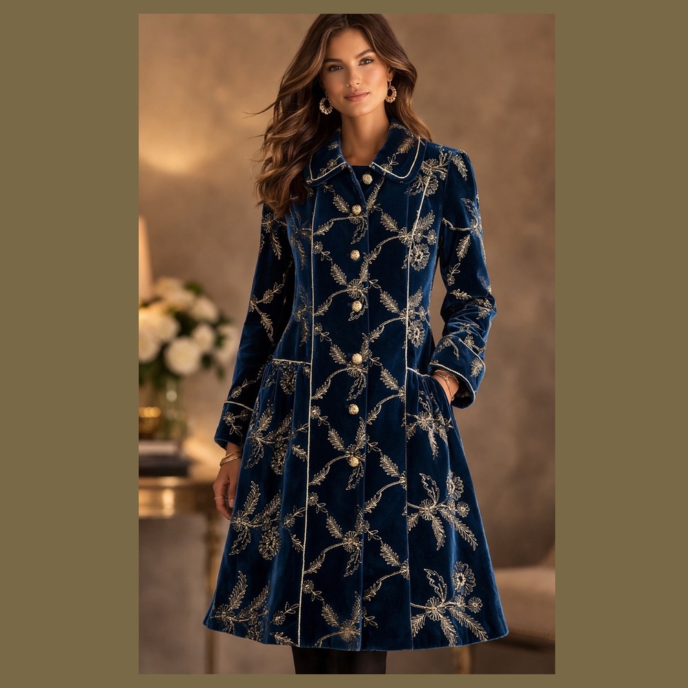 Cynthia Steffe Velvet metallic floral Embroidery Coat Size L boho art to wear